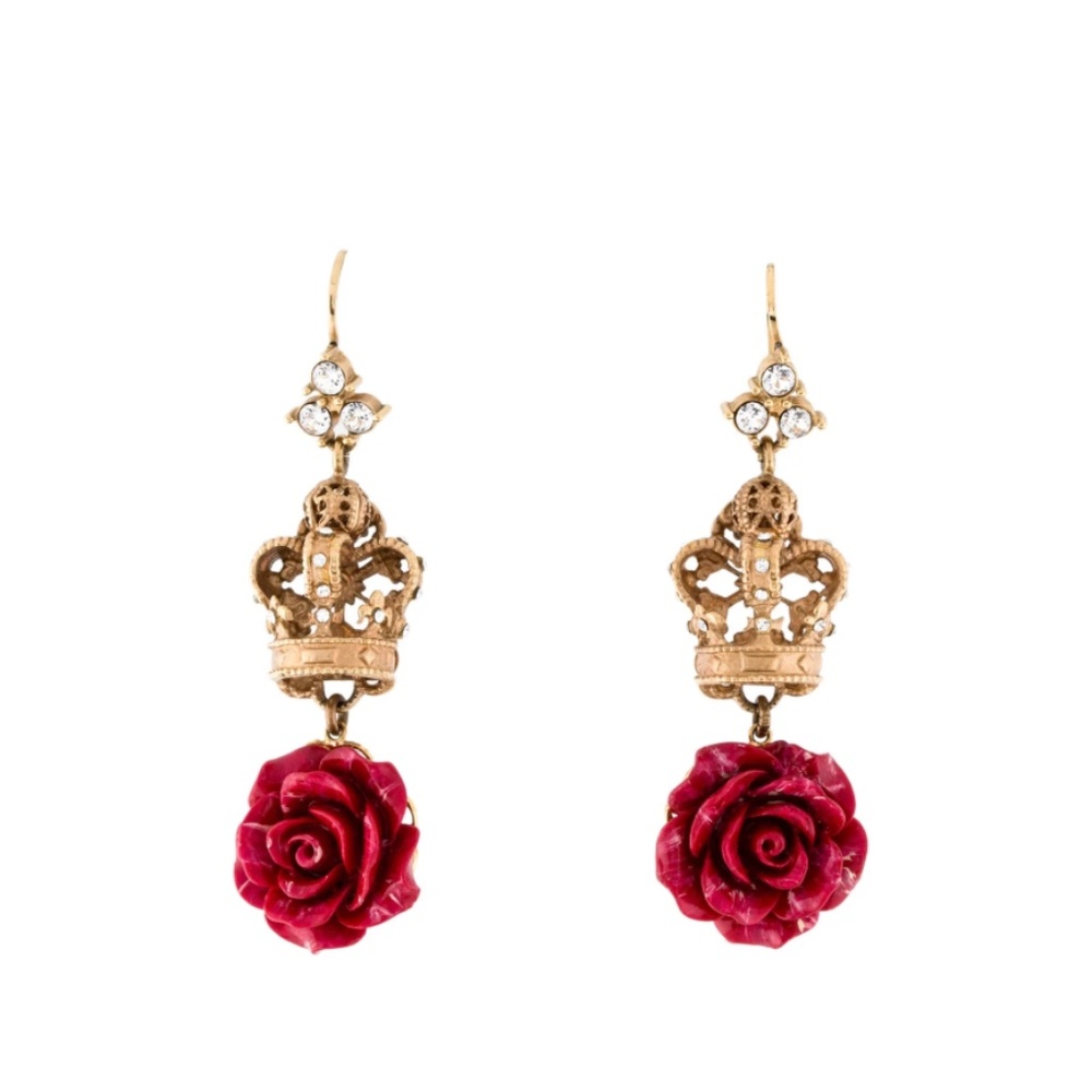 Dolce & Gabbana Crystal & Resin Rose & Crown Drop Earrings